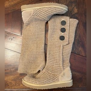 UGG Cardi Classic Knit Button Boots Oatmeal Sz 7
